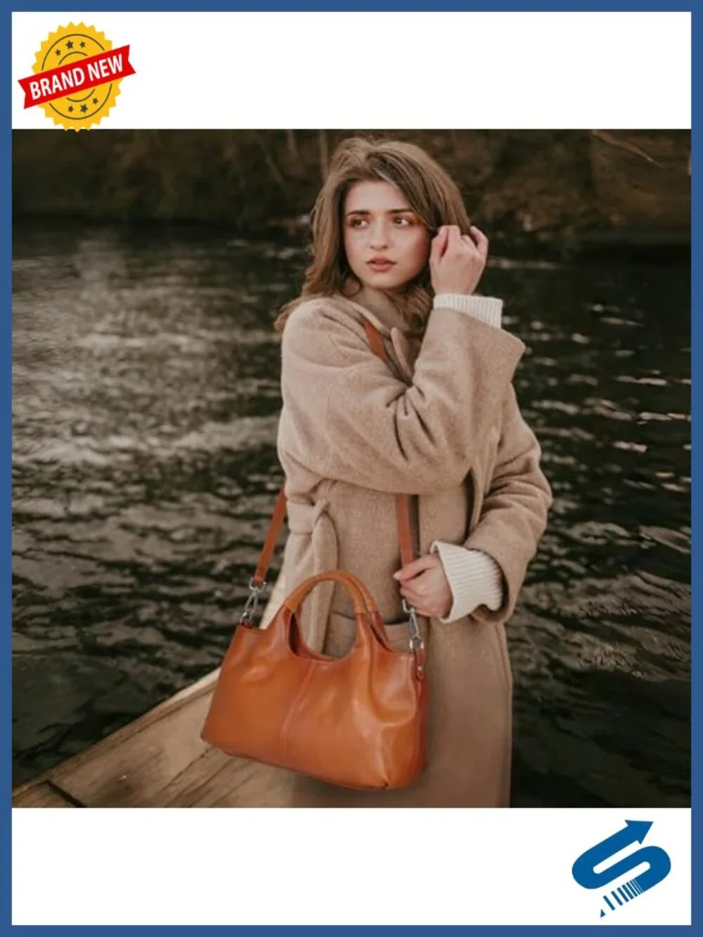 Genuine Cowhide Leather Satchel Bag with Crossbody Strap, Top Handle Tote
